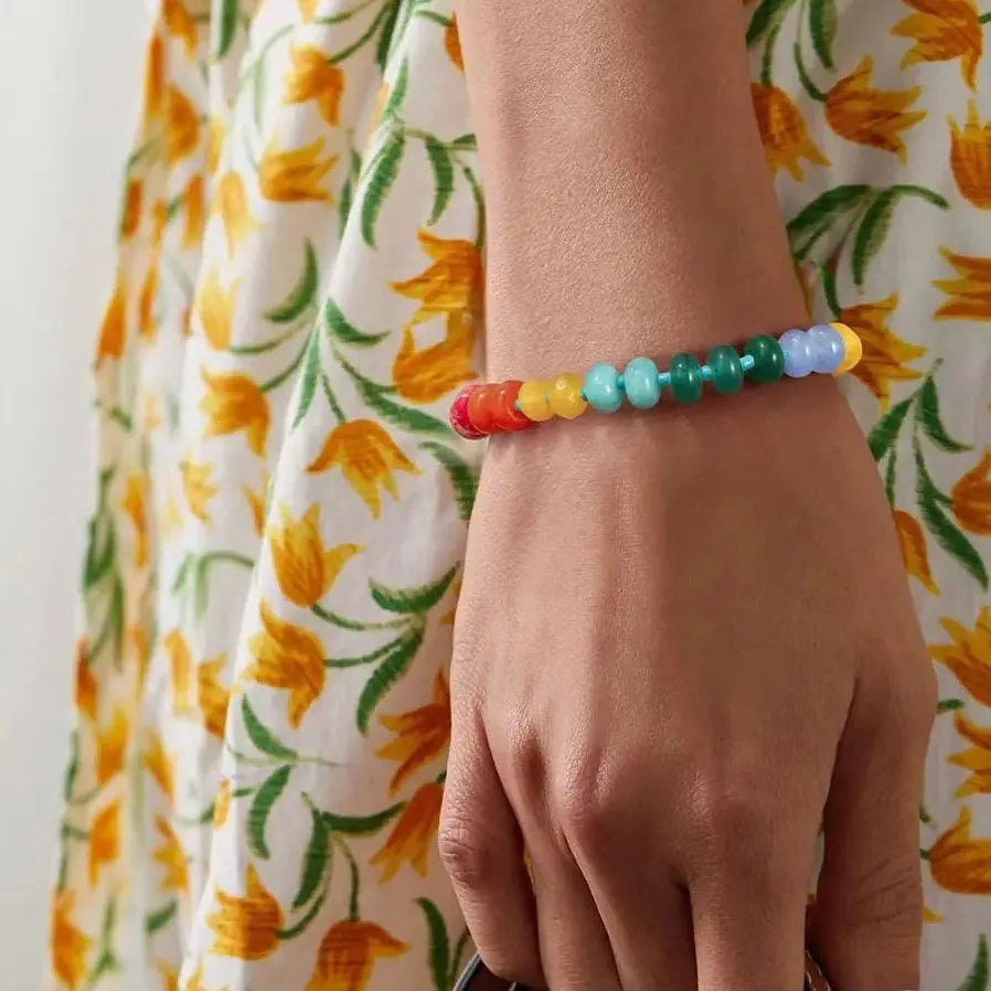 Summer Candy Color Natural Stone Bracelet Women Stainless Steel Waterproof Handmade Jewelry Gift