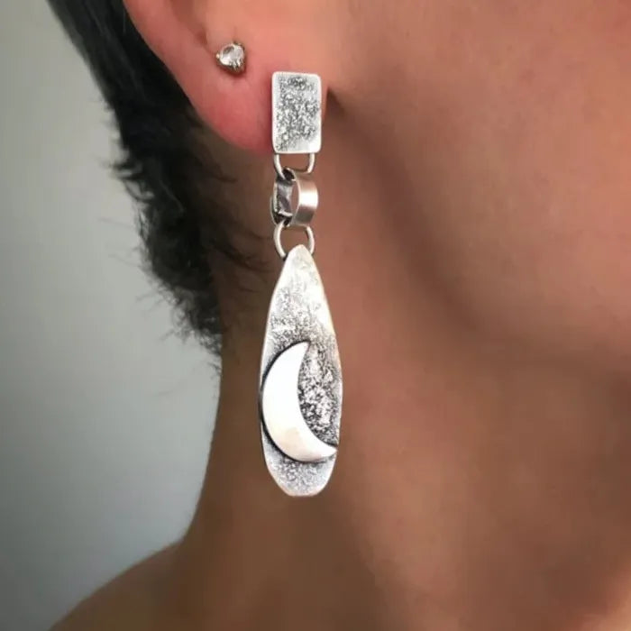 Zinc Alloy Gothic Star Moon Drop Earrings Unisex Punk Bohemian Fashion Accessory