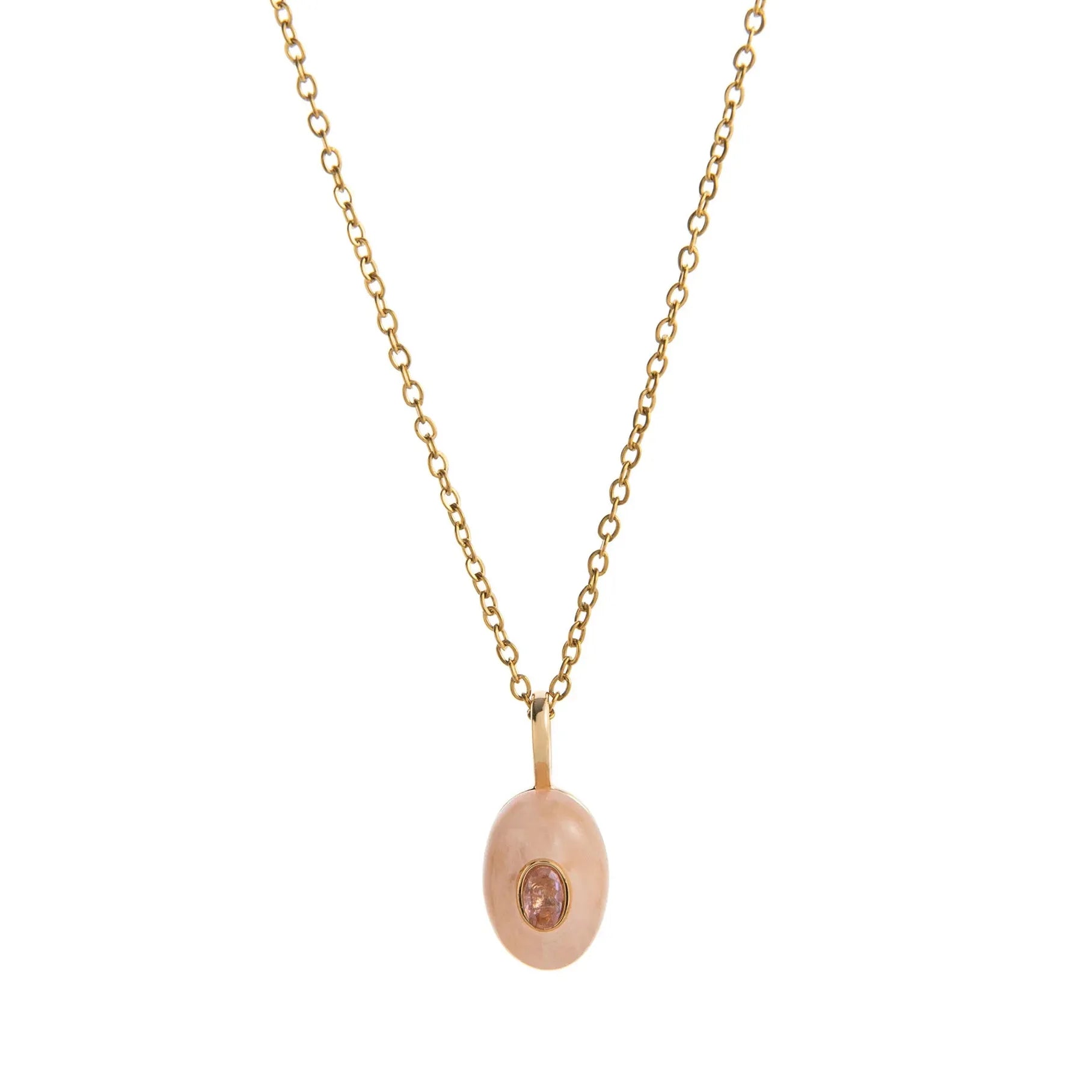 18K Gold Plated Stainless Steel Oval Multicolor Zircon Pendant Necklace Choker