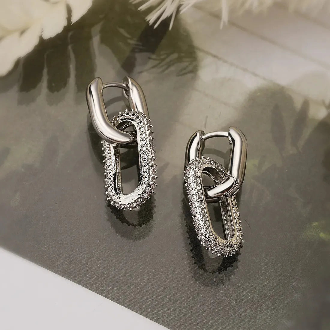Retro Geometric Zirconia Drop Earrings Zinc Alloy Gold Silver Women