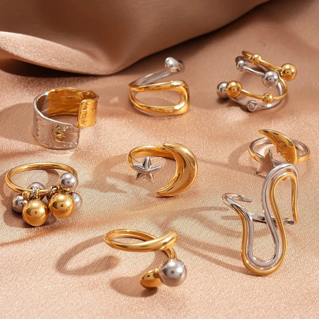 Stainless Steel Irregular Geometric Star Sun Open Ring for Women Punk Jewelry