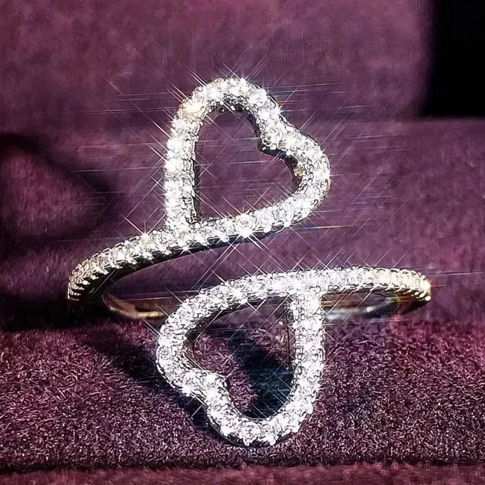 Double Heart Cubic Zirconia Wedding Ring for Women Elegant Party Jewelry
