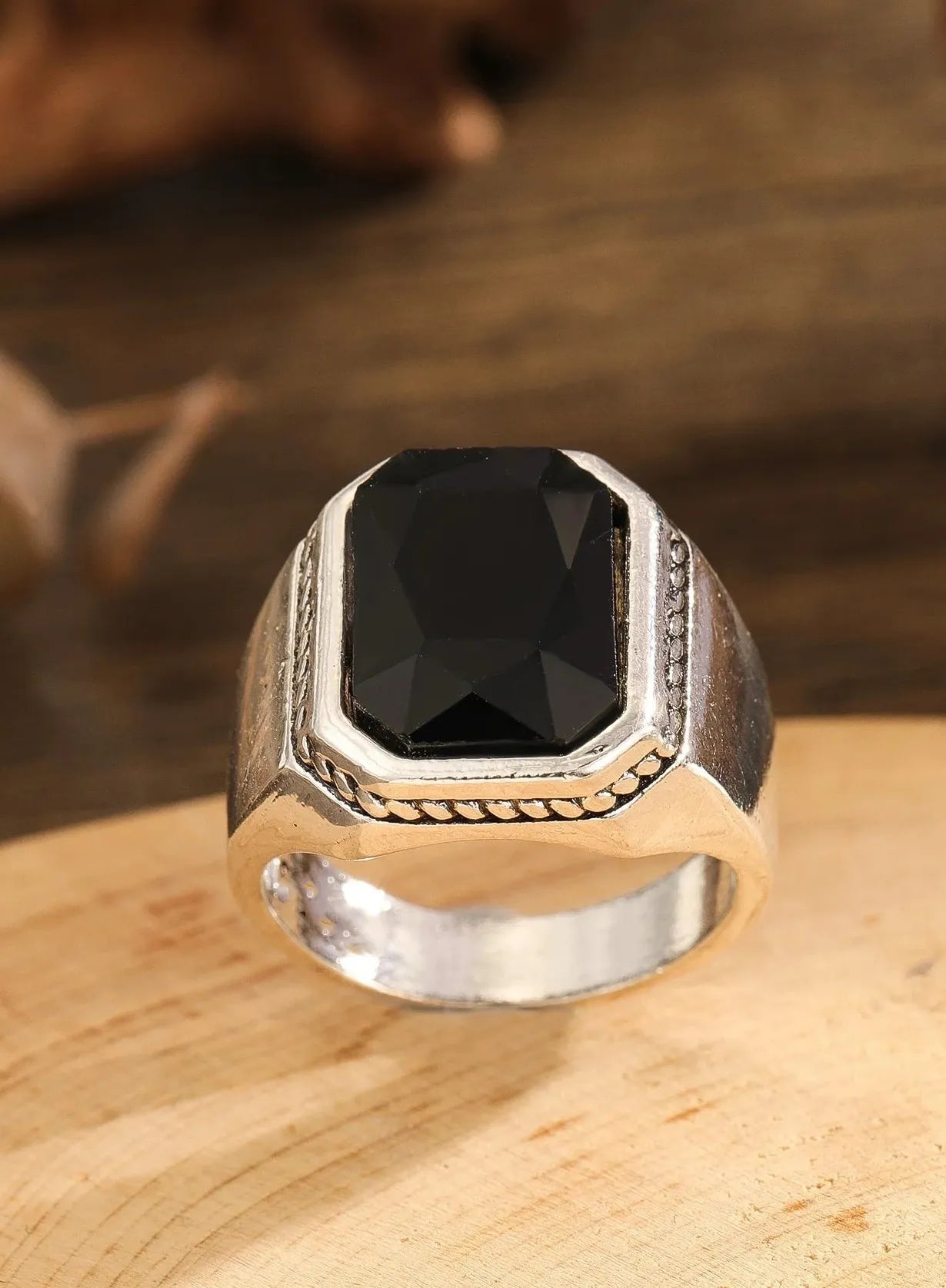 Men's Retro Alloy Plated Square Ring Steel Color Vintage Style Jewelry