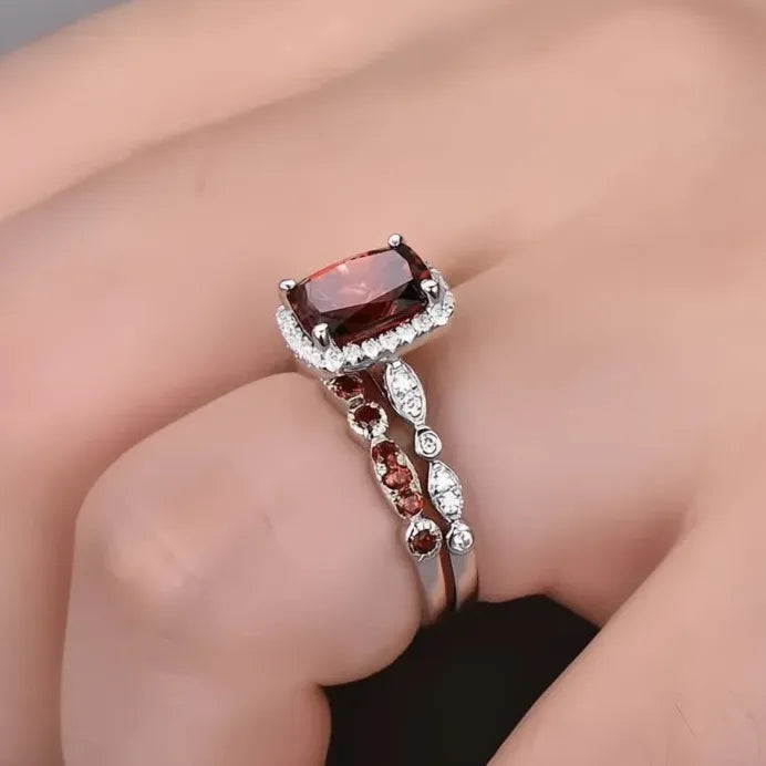 Brass Red CZ Bridal Wedding Engagement Ring Set Jewelry Collection