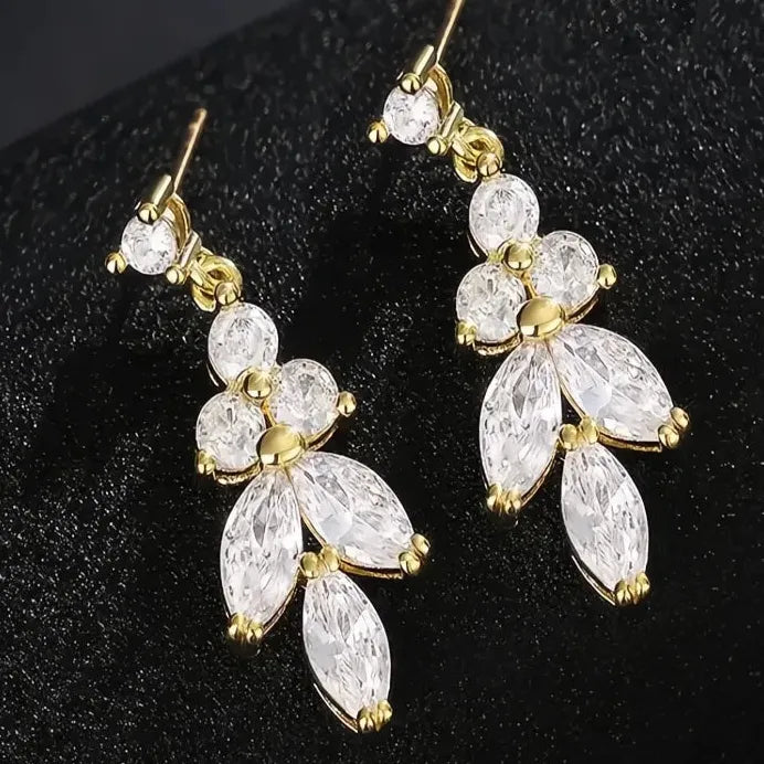 Geometric Leaf CZ Drop Earrings for Women Wedding Engagement Jewelry