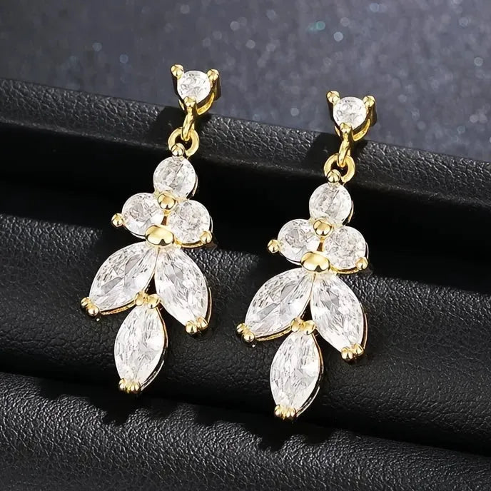 Delicate Cubic Zirconia Drop Earrings for Women, Geometric Brass Alloy Jewelry, Wedding Fashion