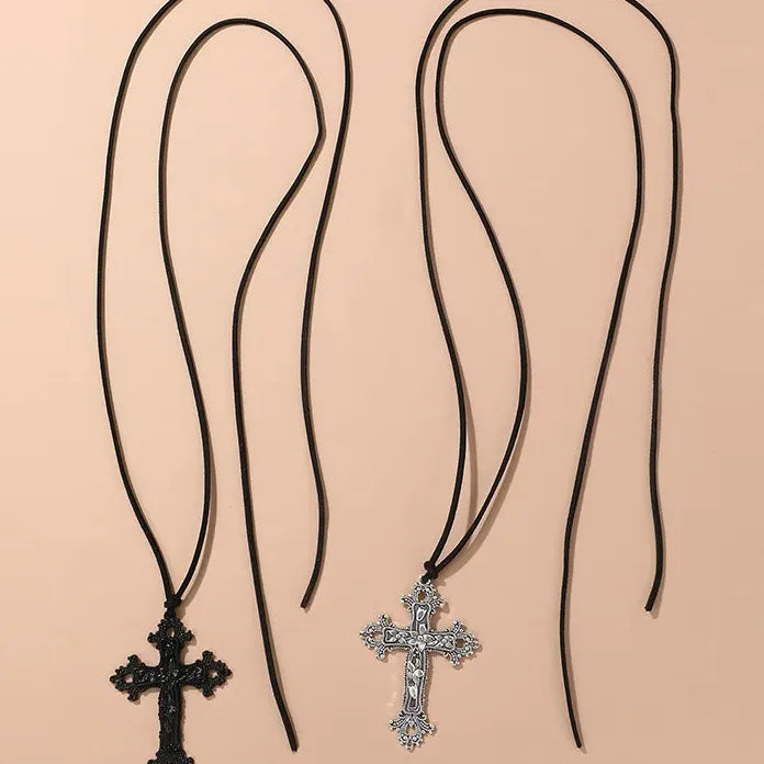 Gothic Black Cross Jesus Pendant Choker Necklace Women Zinc Alloy Punk Vintage