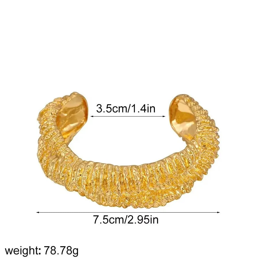18K Gold Plated Stainless Steel Lava Textured Multi-layer Open Cuff Bracelet