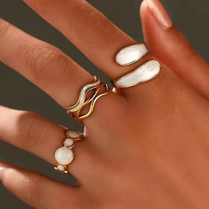 Stainless Steel Unisex Open Rings Geometric Drip Oil Design Waterproof Jewelry
