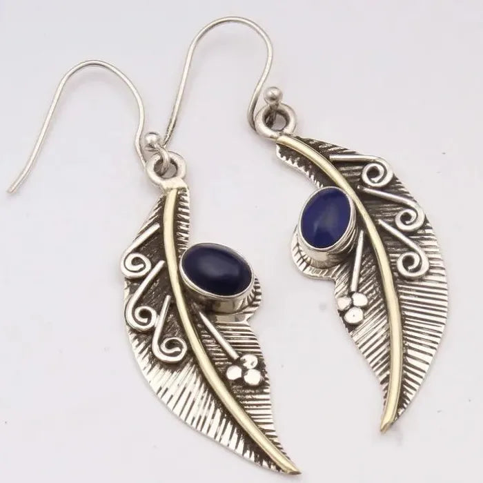 Vintage Ethnic Wing Shaped Earrings for Women Bohemian Multi Gemstone Zinc Alloy
