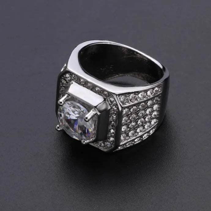 Hip Hop Rock Rings Men Women Luxury Zinc Alloy Rhinestone Zircon Party Wedding