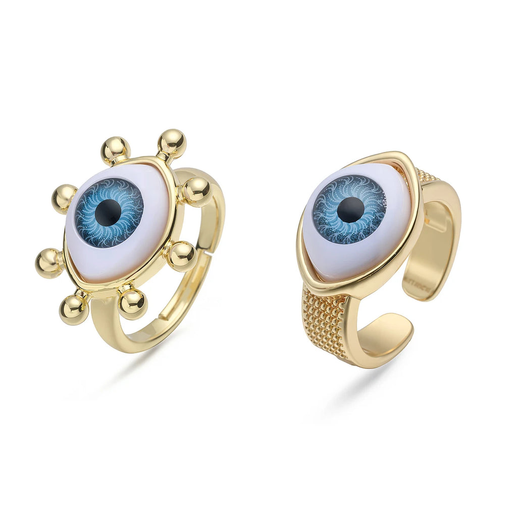 Stainless Steel 18k Gold Plated Chunky White Opal Evil Eye Geometric Ring Women