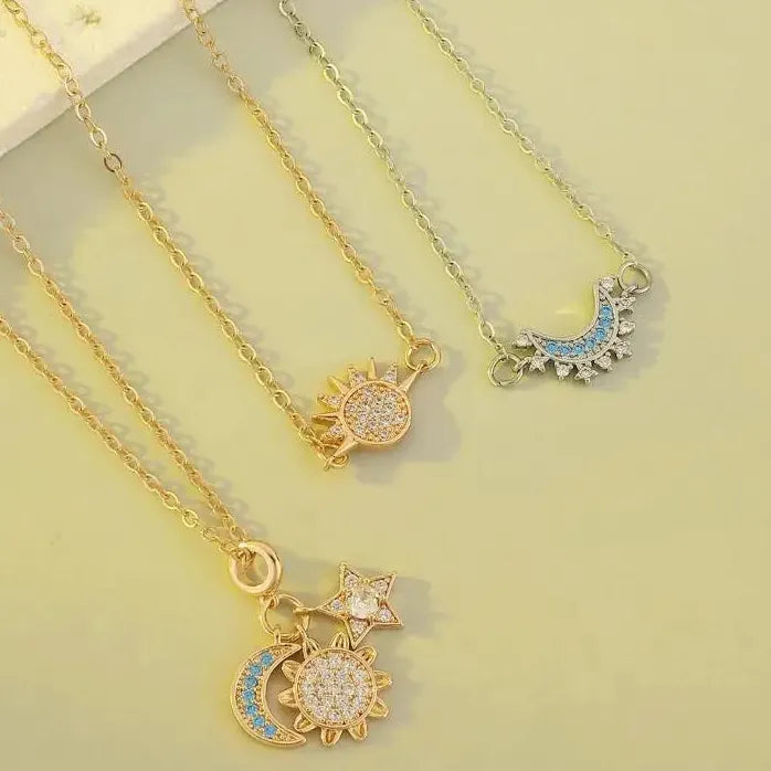 2Pcs Adjustable Copper Bracelets Sun Moon Star Rhinestone Gift Set