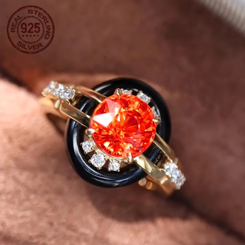 18K Gold Plated Enamel Zircon Round Cut Open Ring Women Wedding Party