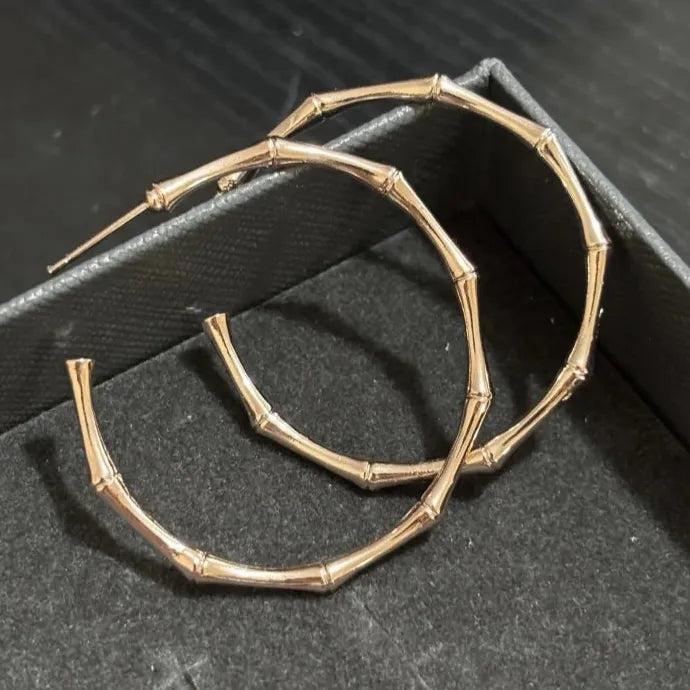 Classic Gold Bamboo Knot Drop Earrings for Women Metal Geometry Jewelry Gift