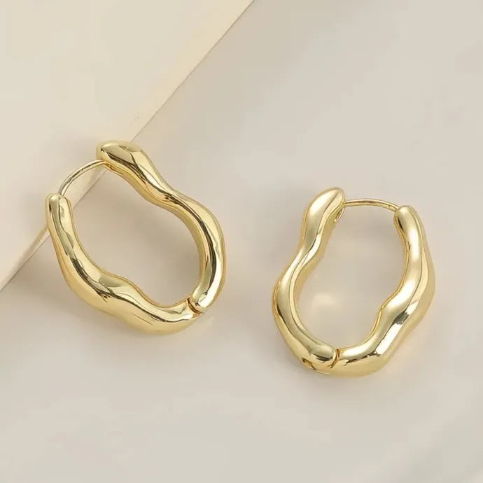 Glossy Irregular Geometric Hoop Earrings Trendy Elegant Wedding Jewelry Brass Alloy