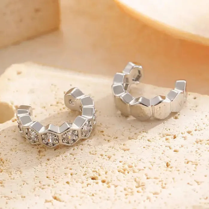 Punk Metal Geometric Hexagonal Ear Cuff Clip Earrings for Women Stylish Jewelry