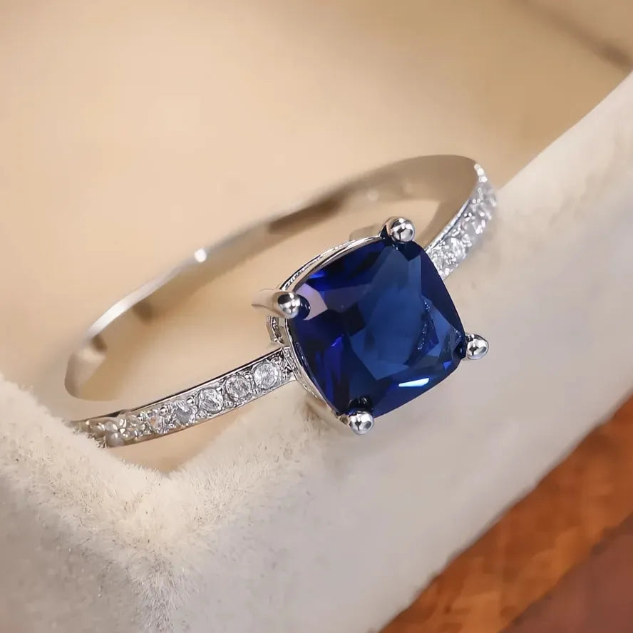 Women’s Engagement Ring Brass Cubic Zirconia Wedding Anniversary Gift 4 Colors Blue Series