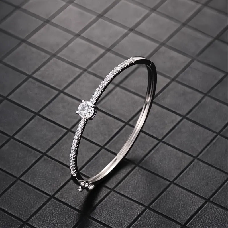 Geometric Minimalist Bangle with Sparkling Cubic Zirconia Jewelry