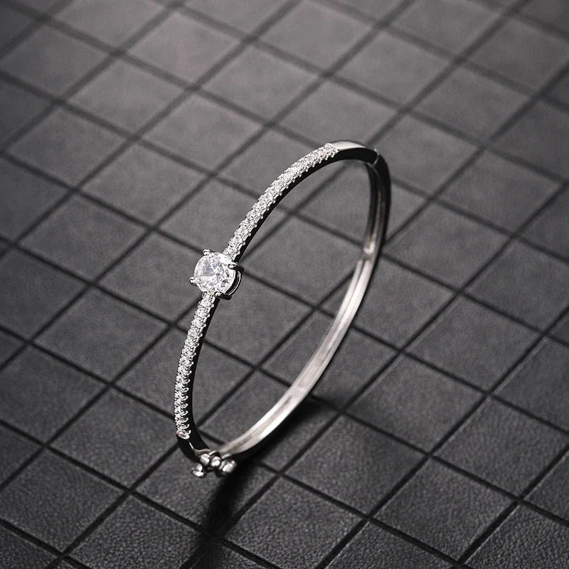 Geometric Minimalist Bangle with Sparkling Cubic Zirconia Jewelry