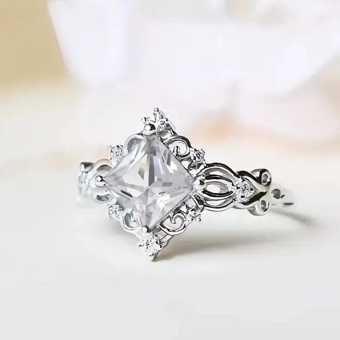 Princess Colorful Cubic Zirconia Brass Wedding Engagement Ring for Women