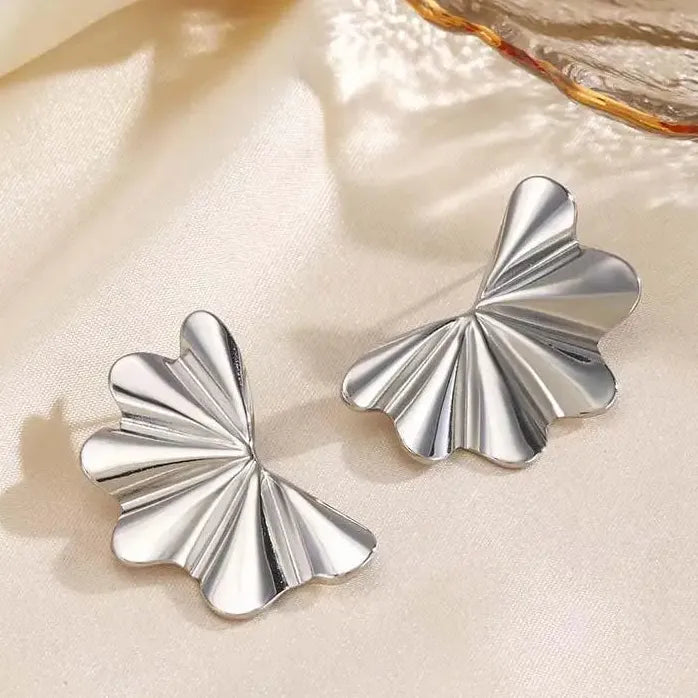 Stainless Steel Leaf Flower Stud Earrings for Women Hypoallergenic Waterproof Jewelry