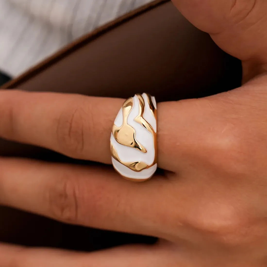 Vintage Gold Geometric Enamel Oil Drip Cocktail Ring for Women Men