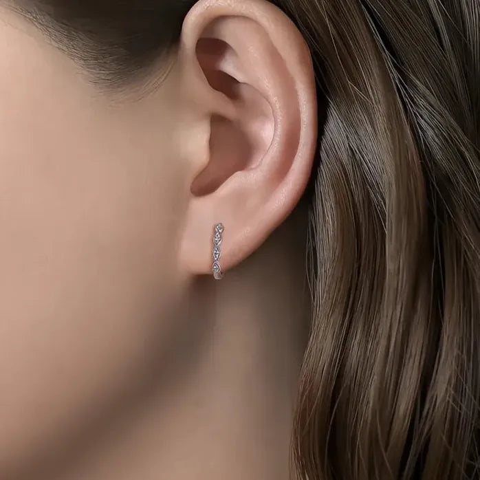 Geometric Silver Hoop Earrings for Women with Paved CZ Crystals