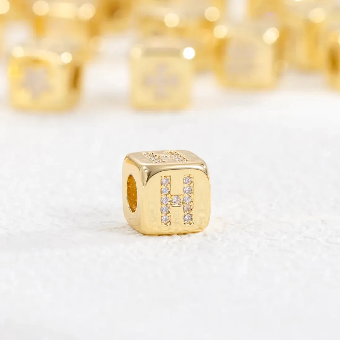 18K Gold Plated Stainless Steel Mini Cube Alphabet Necklace Zircon Choker
