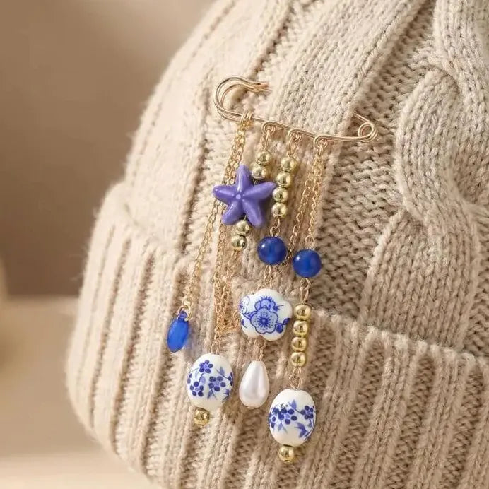 Geometric Ceramic Starfish Tassel Brooch Pin for Women Jewelry