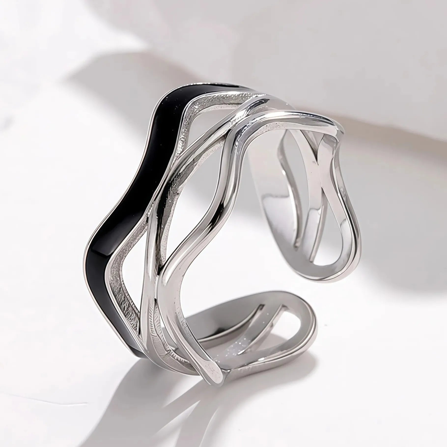 Stainless Steel Unisex Open Rings Geometric Drip Oil Design Waterproof Jewelry