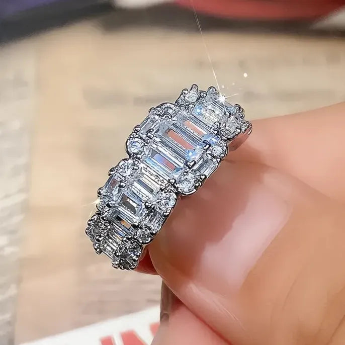 Brass Geometric Promise Ring with White Cubic Zirconia Wedding Band