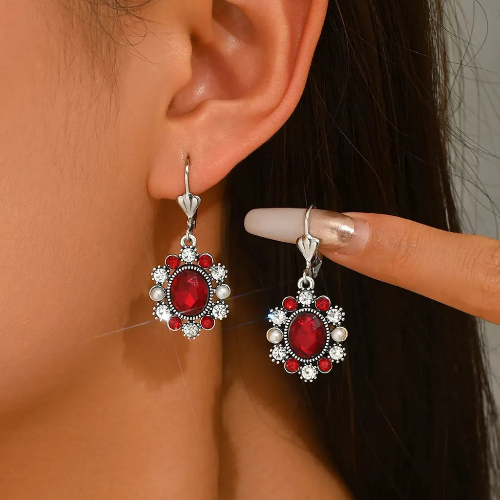 Elegant Imitation Crystal Geometric Drop Earrings Copper Metal Women's Jewelry Gift