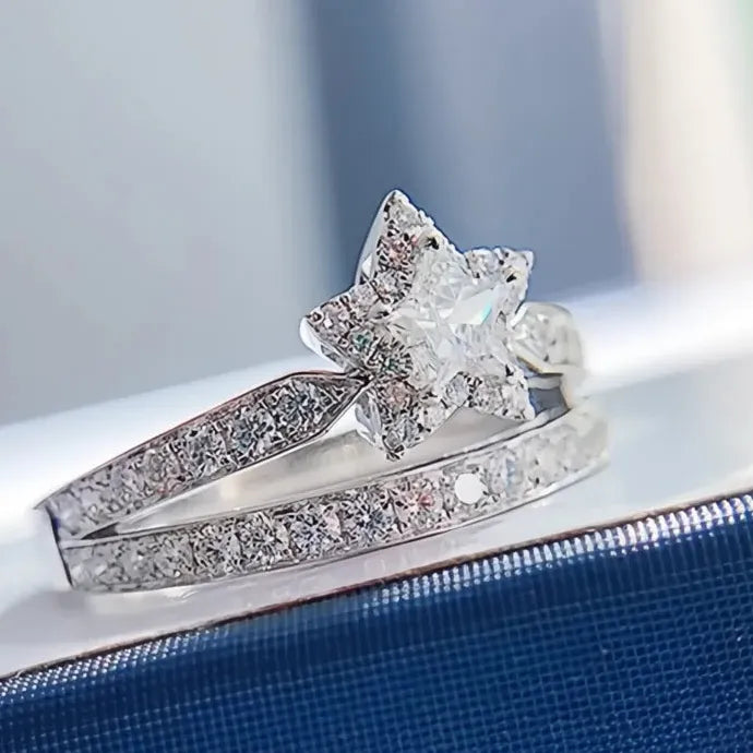 Star Women Ring Wedding Engagement Shining CZ Brass Jewelry Cocktail Ring