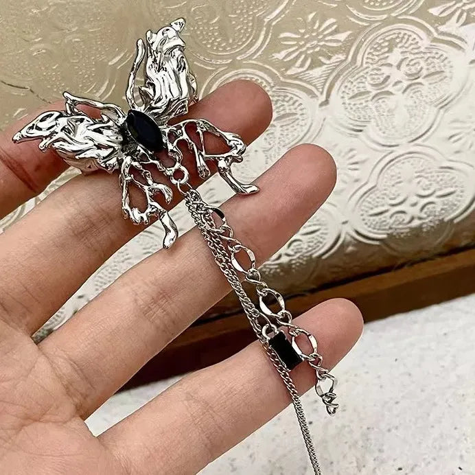 Silver Butterfly Tassel Brooch Pin for Women Pearl Zinc Alloy Jewelry Gift