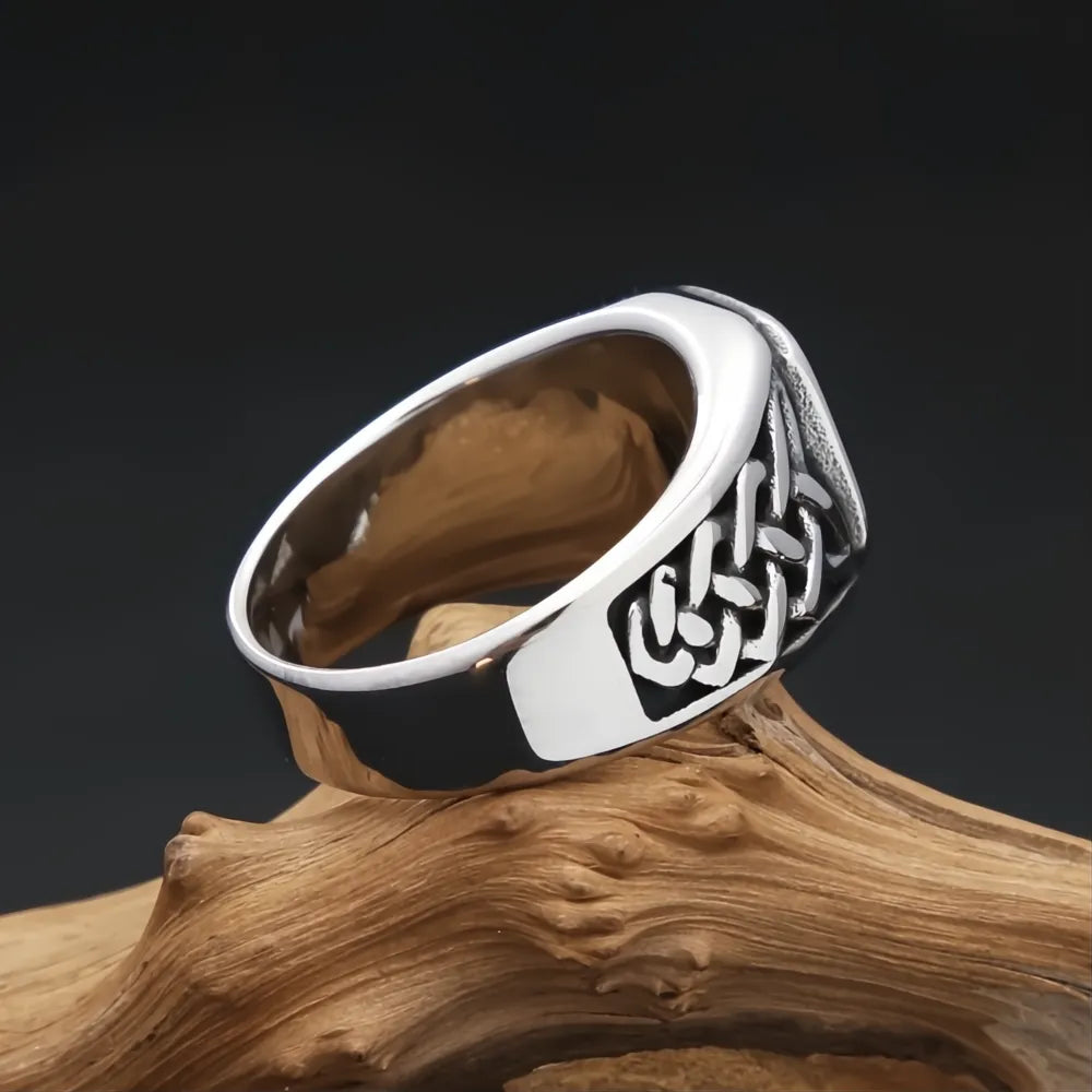 316L Stainless Steel Punk Vintage Red Stone Square Signet Ring Viking Nordic Unisex
