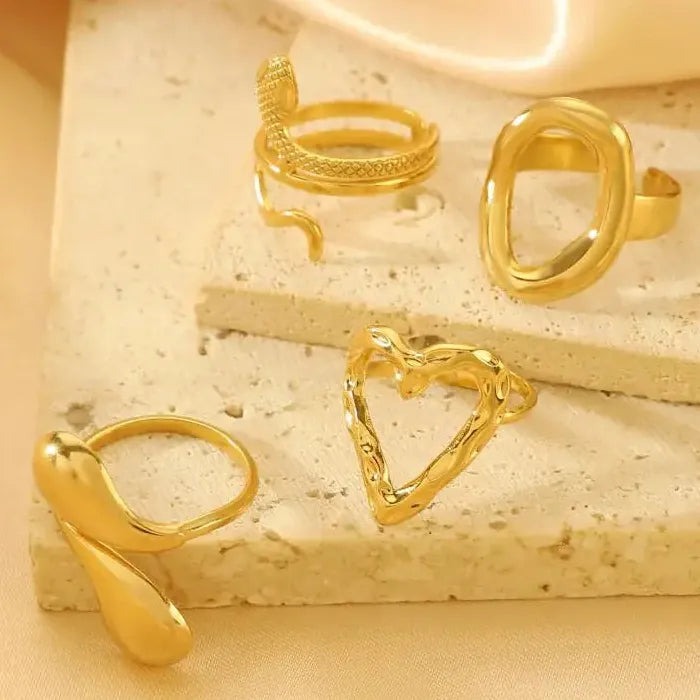 Gold Color Stainless Steel Hollow Heart Open Ring Party Jewelry Gift