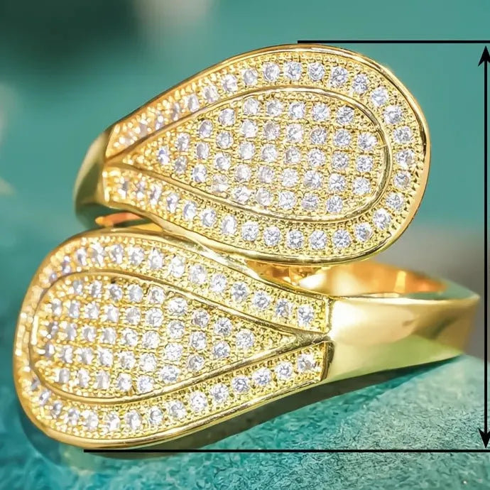 Geometric Women’s Luxury Gold Brass CZ Wedding Party Fashion Ring