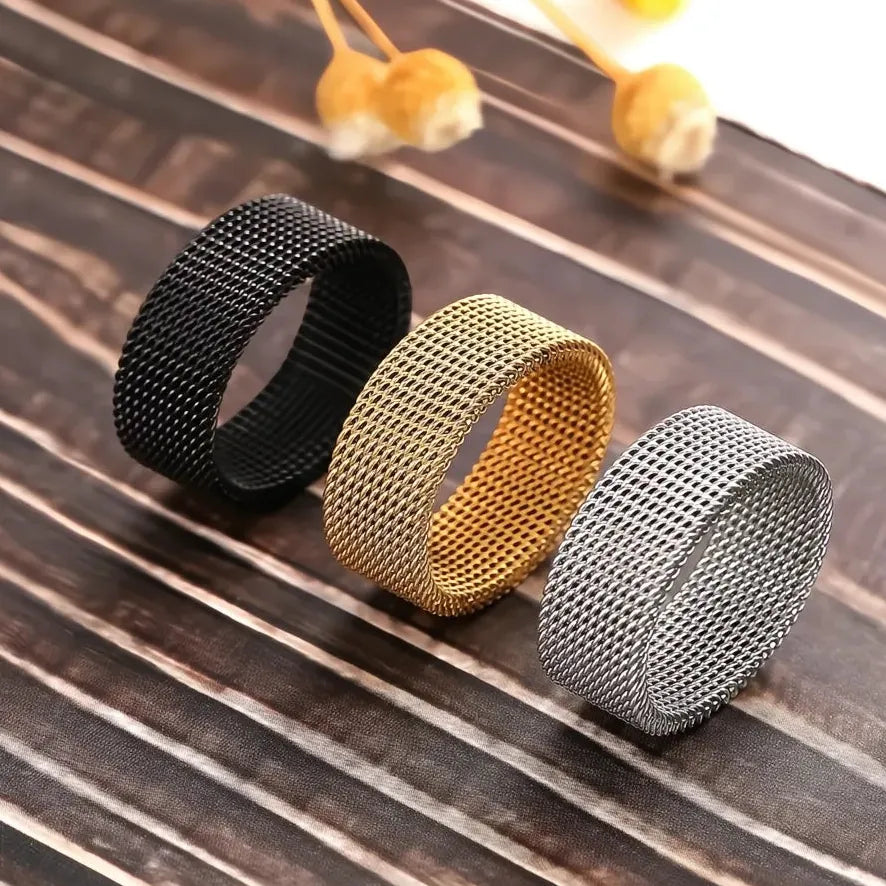 Luxury Titanium Couple Mesh Rings Stainless Steel Wedding Bands for Men & Women