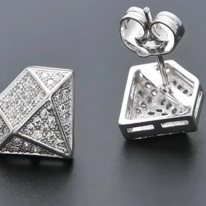 Silver Geometric Cubic Zirconia Stud Earrings for Women Party Wedding Jewelry