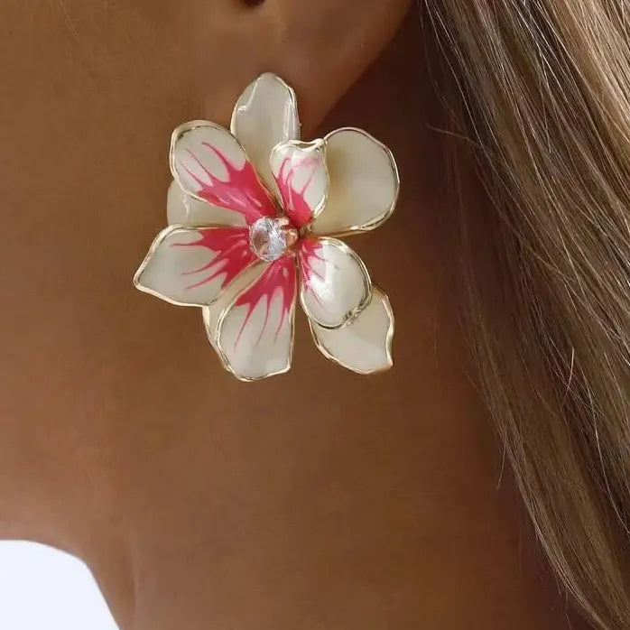 Colorful Oil Drop Large Flower Earrings for Women Vintage Jewelry Gift