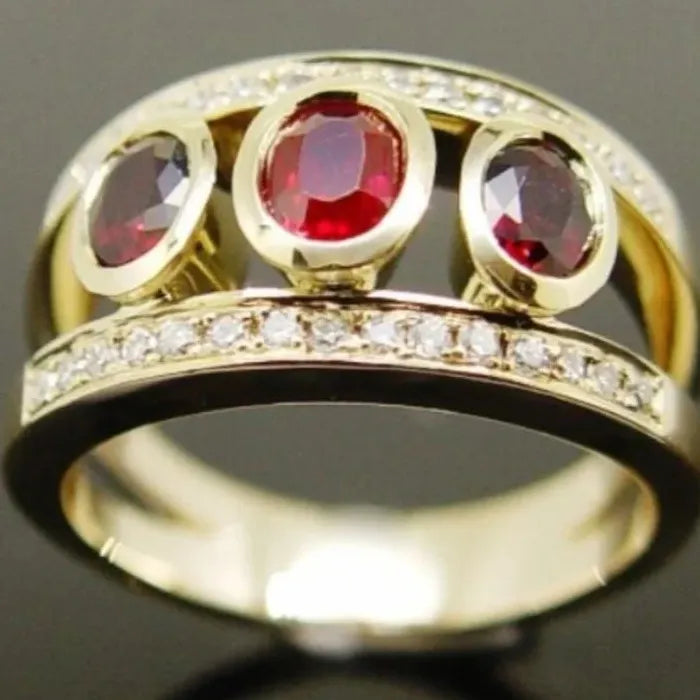 Vintage Oval Resin Crystal Ring for Women Zinc Alloy Antique Gold Wedding Jewelry
