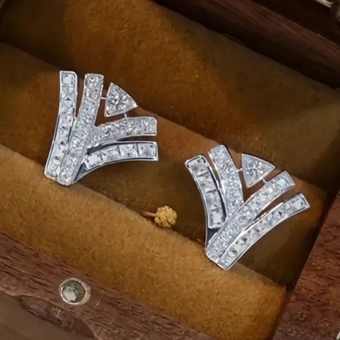 Geometric Copper Alloy Cubic Zirconia Stud Earrings for Women
