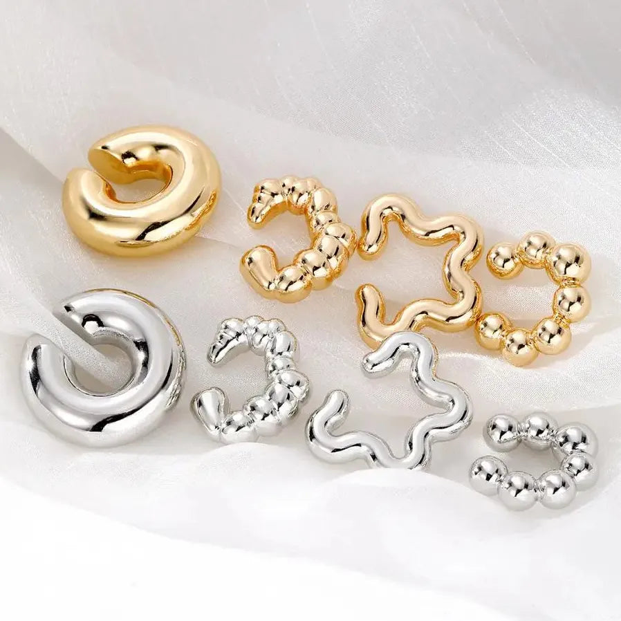 Geometric Round Bead Clip-On Earrings for Women No Piercing Cartilage Cuff