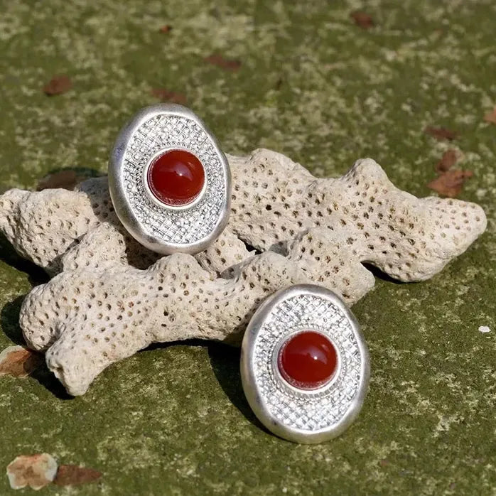 Copper Round Stud Earrings for Women Handcrafted Vintage Textured Jewelry Gift
