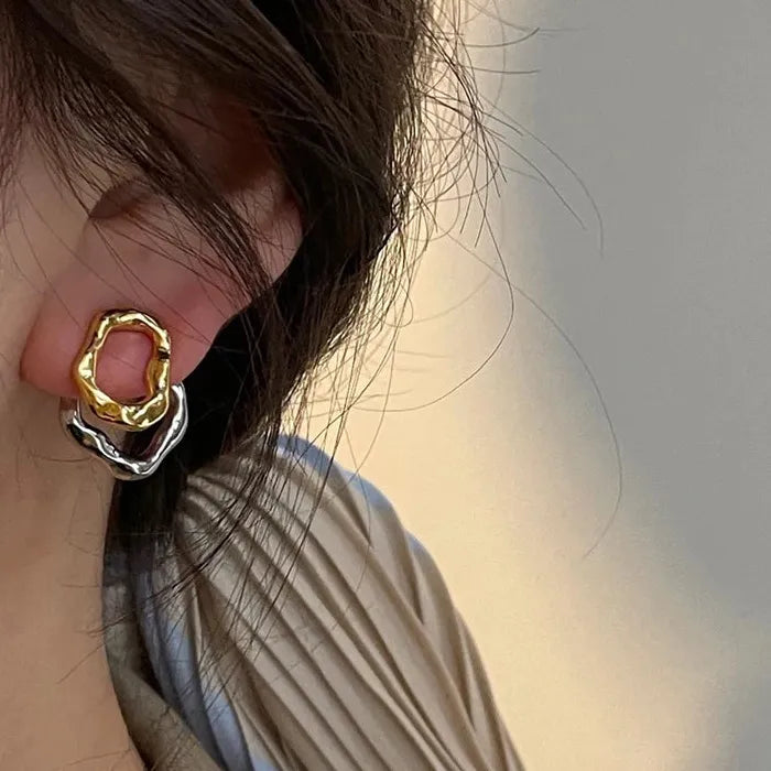 Vintage Stainless Steel Geometric Droplet Stud Earrings for Women
