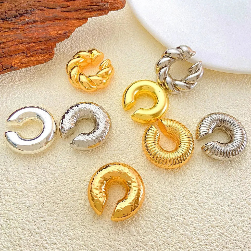 Gold Punk Chunky Geometric Clip-On Ear Cuff Earrings for Women Stylish