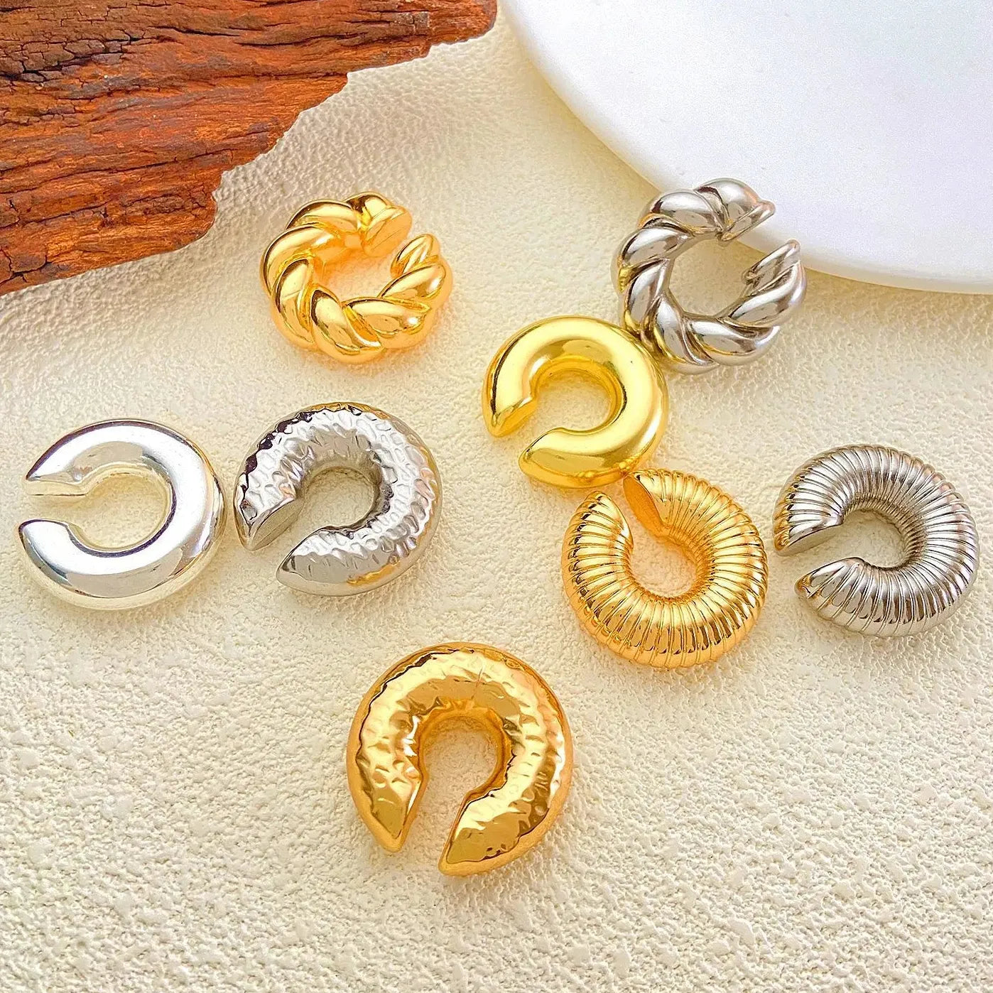 Gold Punk Chunky Geometric Clip-On Ear Cuff Earrings for Women Stylish