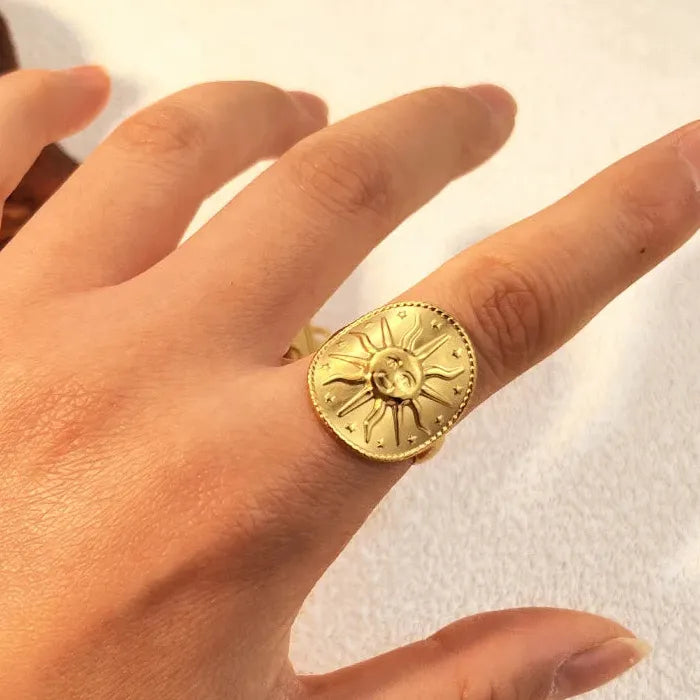 18K Gold Color Stainless Steel Heart Ring Wedding Couple Jewelry Gift