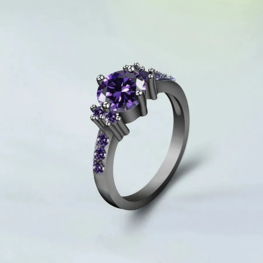 Fashion Gun Black Zinc Alloy Ring for Women Purple Crystal Engagement Jewelry